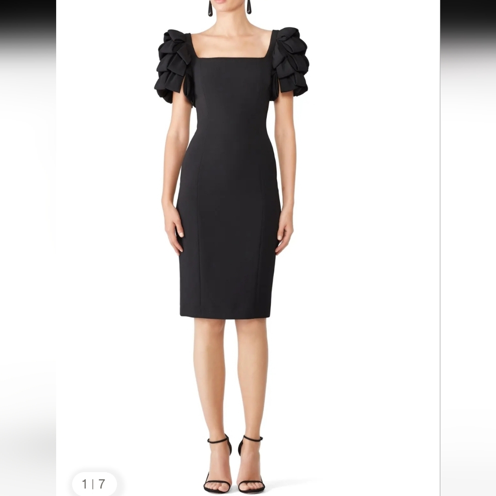 Badgley Mischka Black Midi Dress with Ruffle Sleeves Size 4